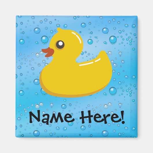 Rubber Duck Blue Bubbles Personalized Kids Magneet (Voorkant)