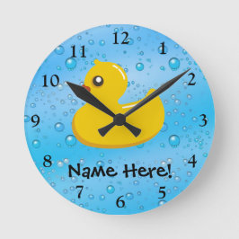 Rubber Duck Blue Bubbles Personalized Kids Ronde Klok