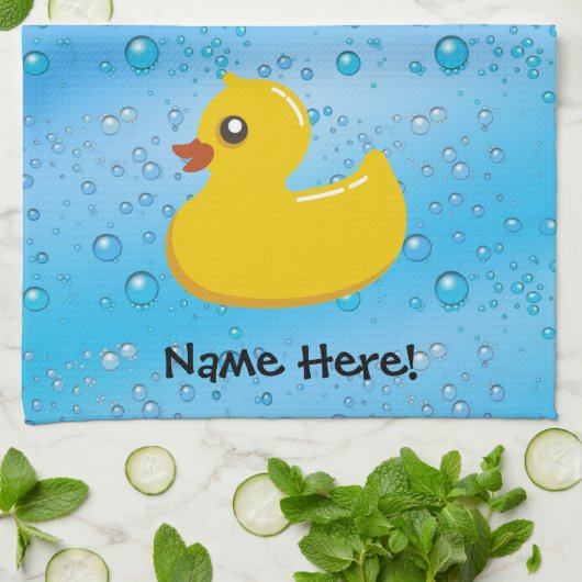 Rubber Duck Blue Bubbles Personalized Kids Theedoek (Gevouwen)