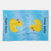 Rubber Duck Blue Bubbles Personalized Kids Theedoek (Horizontaal)
