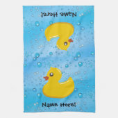 Rubber Duck Blue Bubbles Personalized Kids Theedoek (Verticaal)