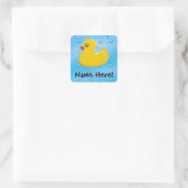 Rubber Duck Blue Bubbles Personalized Kids Vierkante Sticker (Tas)
