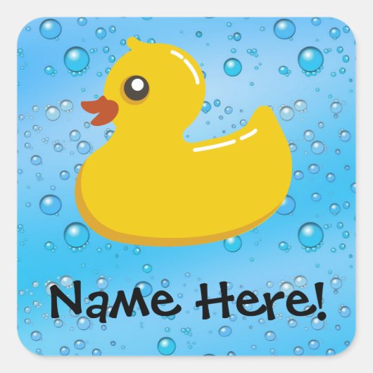 Rubber Duck Blue Bubbles Personalized Kids Vierkante Sticker (Voorkant)