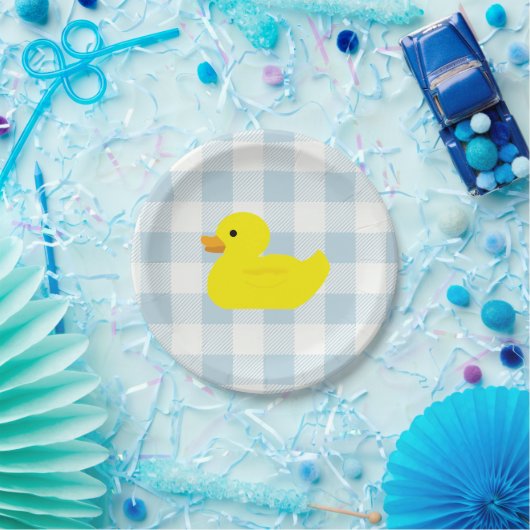 Rubber Duck Blue Gingham patroon Papieren Bordje (Feest)