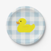 Rubber Duck Blue Gingham patroon Papieren Bordje (Voorkant)