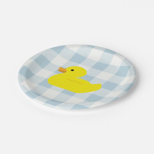 Rubber Duck Blue Gingham patroon Papieren Bordje (Gekanteld)