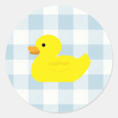 Rubber Duck Blue Gingham patroon Ronde Sticker (Voorkant)