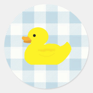 Rubber Duck Blue Gingham patroon Ronde Sticker