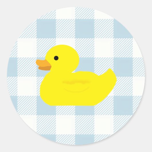 Rubber Duck Blue Gingham patroon Ronde Sticker (Voorkant)