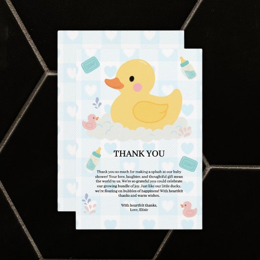Rubber Duck Blue Hearts Baby shower Bedankkaart