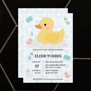 Rubber Duck Blue Hearts Baby shower Kaart