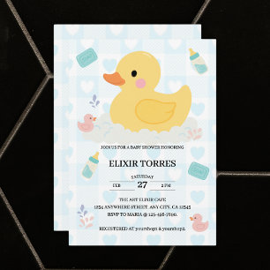 Rubber Duck Blue Hearts Baby shower Kaart