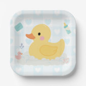Rubber Duck Blue Hearts Baby shower Papieren Bordje (Voorkant)