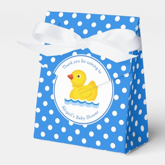 Rubber Duck Blue Polka Dot Baby shower Favor Box Bedankdoosjes (Voorkant Zijde)