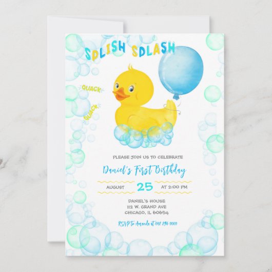 RUBBER DUCK Boy First Birthday Invitation Kaart (Voorkant)