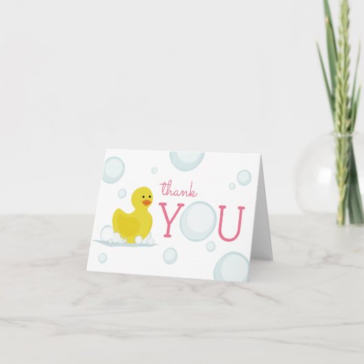 Rubber Duck Bubbles Baby shower Dank u Roze Bedankkaart (Voorkant)