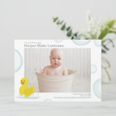 Rubber Duck Bubbles Birth Stats Baby Foto Birth Bi Aankondiging (Staand voorkant)
