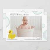 Rubber Duck Bubbles Birth Stats Baby Foto Birth Bi Aankondiging (Voorkant / Achterkant)