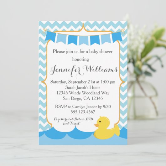 Rubber Duck Ducky Baby shower Uitnodiging (Staand voorkant)