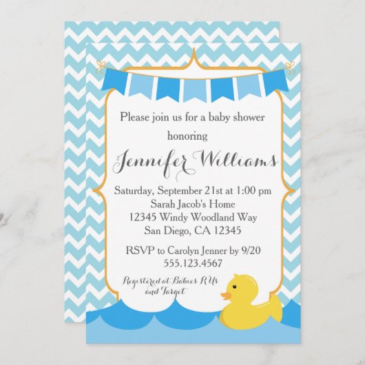 Rubber Duck Ducky Baby shower Uitnodiging (Voorkant / Achterkant)