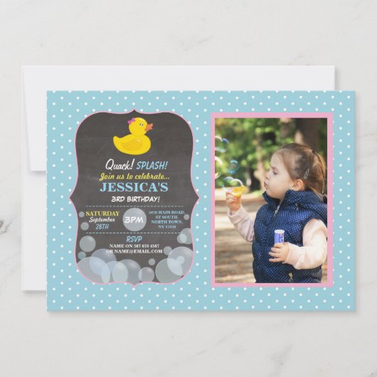 Rubber Duck Ducky Bubble Birthday Blue Kaart (Voorkant)