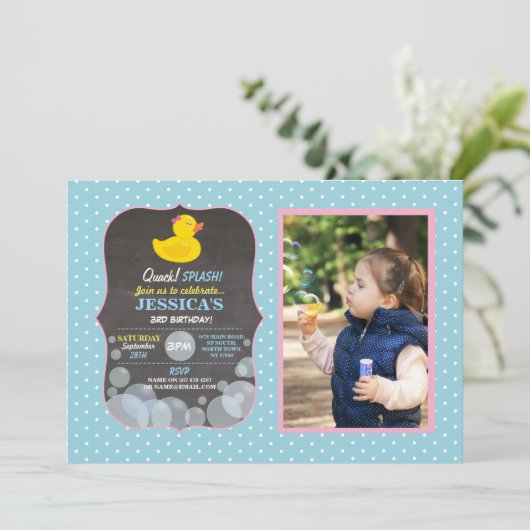 Rubber Duck Ducky Bubble Birthday Blue Kaart (Staand voorkant)