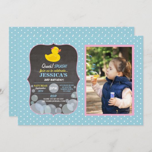 Rubber Duck Ducky Bubble Birthday Blue Kaart (Voorkant / Achterkant)