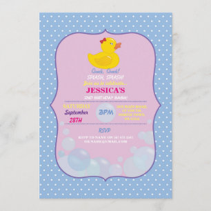 Rubber Duck Ducky Bubble Birthday Party Invite Kaart