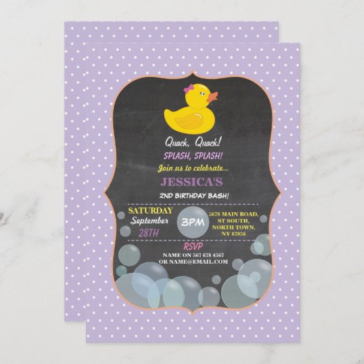 Rubber Duck Ducky Bubble Verjaardagsfeestje Uitnod Kaart (Voorkant / Achterkant)