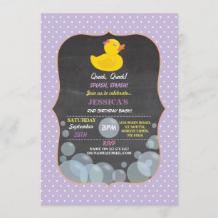 Rubber Duck Ducky Bubble Verjaardagsfeestje Uitnod Kaart