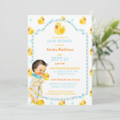 Rubber Duck Ducky Gender Neutral Aqua Yellow Kaart (Staand voorkant)