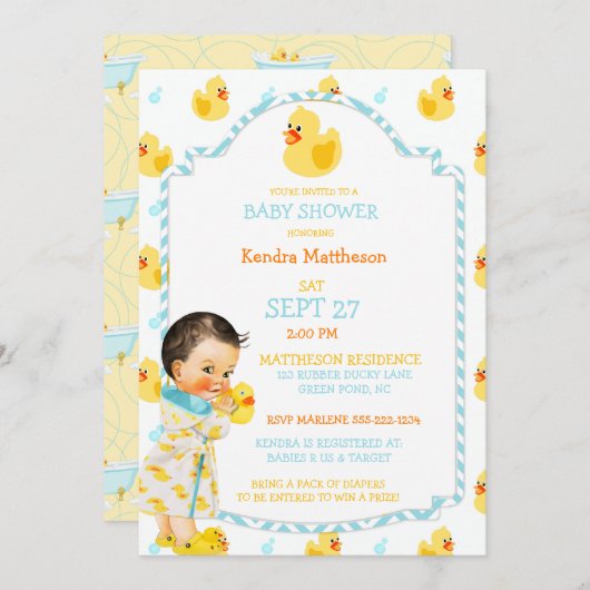 Rubber Duck Ducky Gender Neutral Aqua Yellow Kaart (Voorkant / Achterkant)
