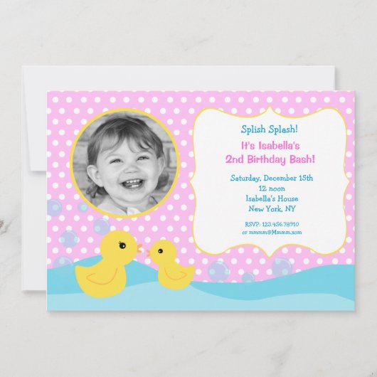 Rubber Duck Ducky Photo Birthday Invitations Kaart (Voorkant)