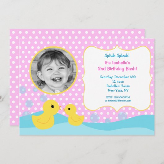 Rubber Duck Ducky Photo Birthday Invitations Kaart (Voorkant / Achterkant)
