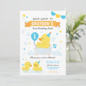 Rubber Duck Eerste verjaardag Blauwe Geel Kaart (Staand voorkant)