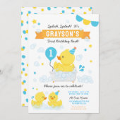 Rubber Duck Eerste verjaardag Blauwe Geel Kaart (Voorkant / Achterkant)