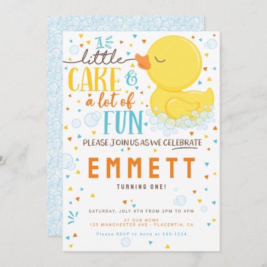 Rubber Duck Eerste verjaardag Blauwe Geel Kaart (Voorkant / Achterkant)