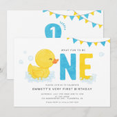 Rubber Duck Eerste verjaardag Blauwe Geel Kaart (Voorkant / Achterkant)