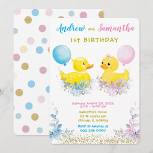 Rubber Duck Eerste Verjaardagskaarten voor Twins Kaart