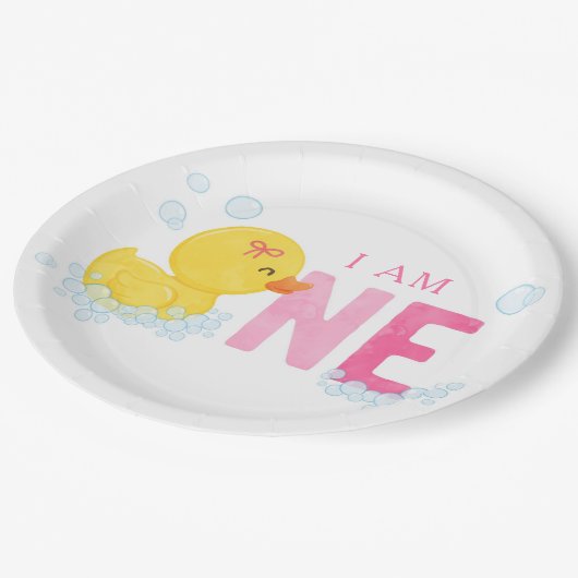 Rubber Duck First Birthday Papieren Bordje (Gekanteld)