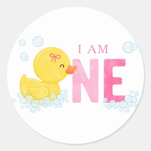 Rubber Duck First Birthday Ronde Sticker (Voorkant)