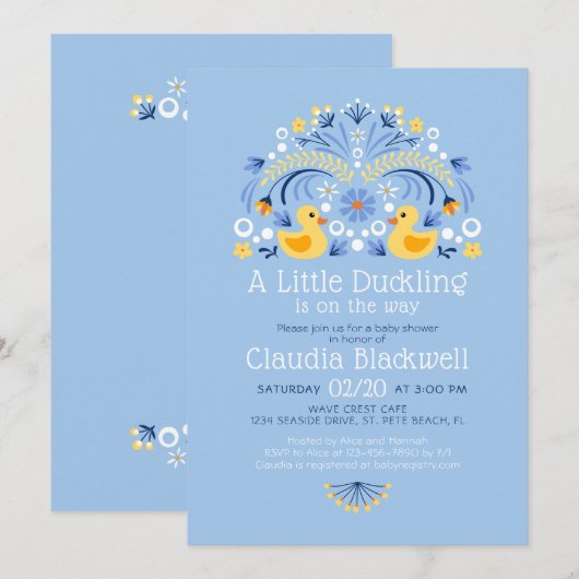 Rubber Duck Folk Art Baby shower Uitnodiging (Voorkant / Achterkant)