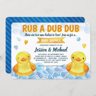 Rubber Duck Gender Neutral Twins Baby shower Kaart