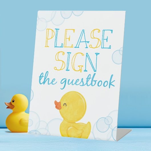 Rubber Duck Guestbook Birthday of Baby shower Reclamebord Met Voetstuk