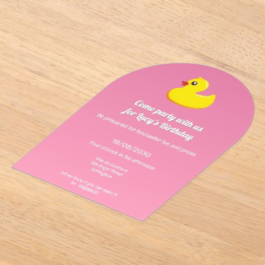 Rubber Duck In Pink - Verjaardagsfeestje Acryl Uitnodigingen (Laagn)