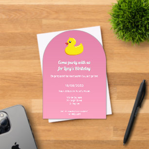 Rubber Duck In Pink - Verjaardagsfeestje Acryl Uitnodigingen