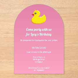 Rubber Duck In Pink - Verjaardagsfeestje Acryl Uitnodigingen