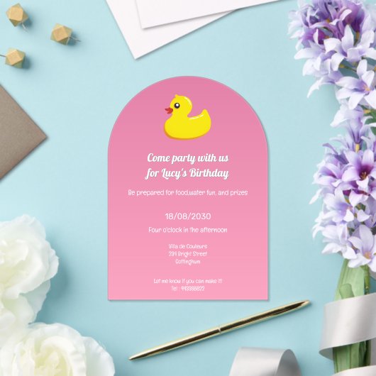 Rubber Duck In Pink - Verjaardagsfeestje Acryl Uitnodigingen (Insitu (Huwelijk))