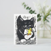 Rubber Duck & Kitten, blokdruk Briefkaart (Staand voorkant)