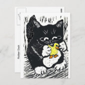 Rubber Duck & Kitten, blokdruk Briefkaart (Voorkant / Achterkant)